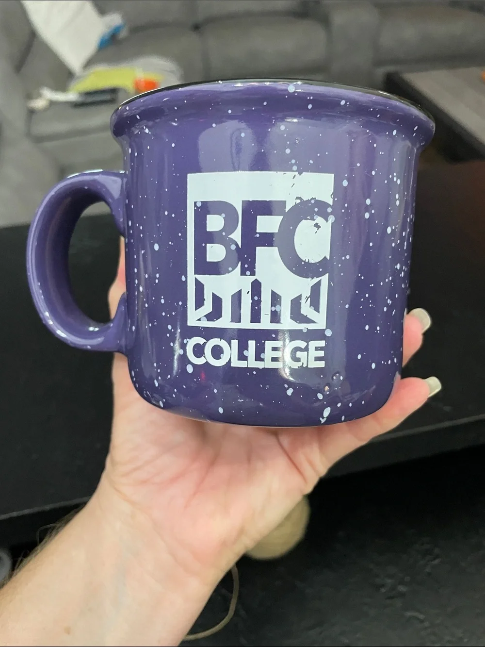 Purple Speckled Camp Mug BFC College